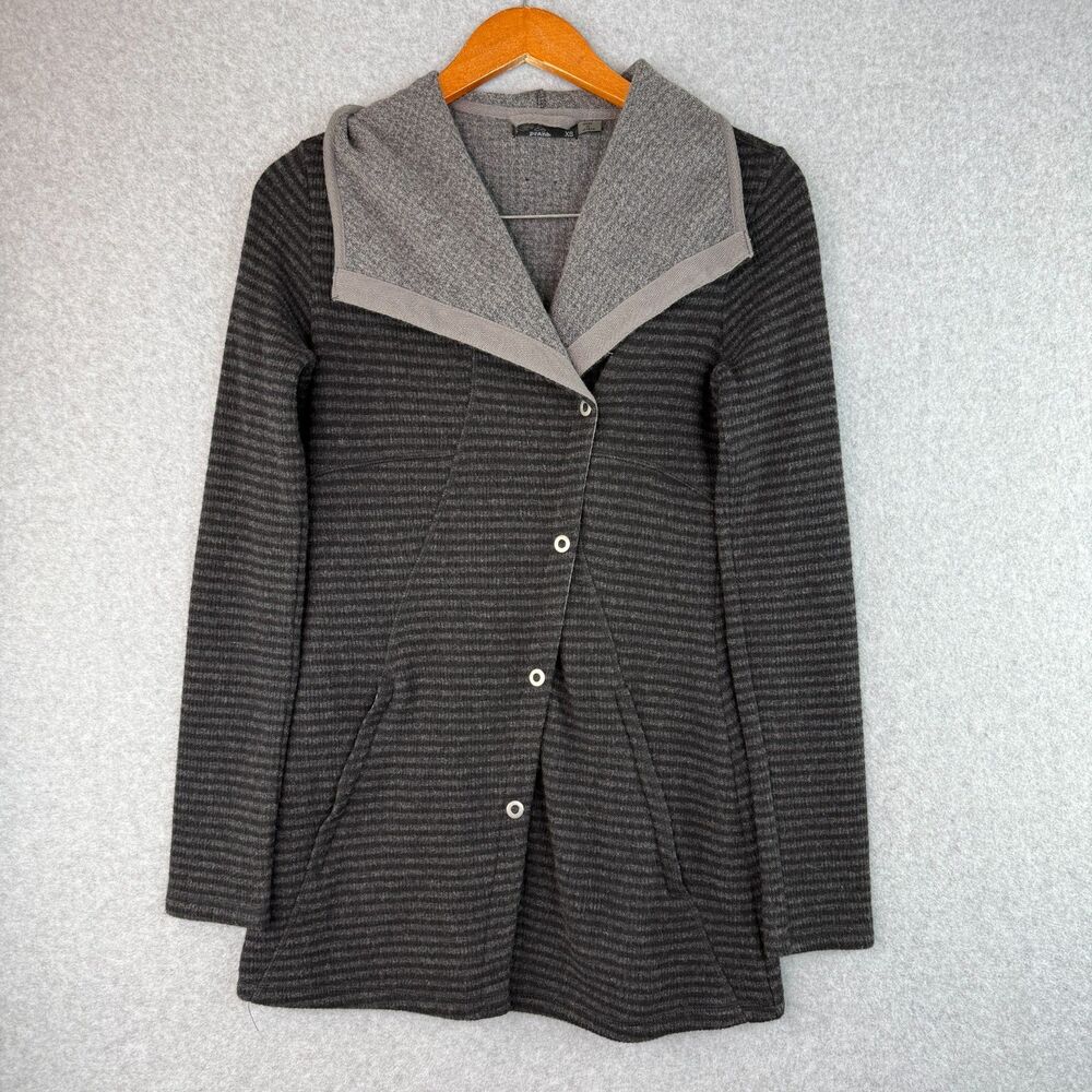 prAna Milana Black Stripped Button Up Jacket Outdoor Hiking Granola Girl Size XS